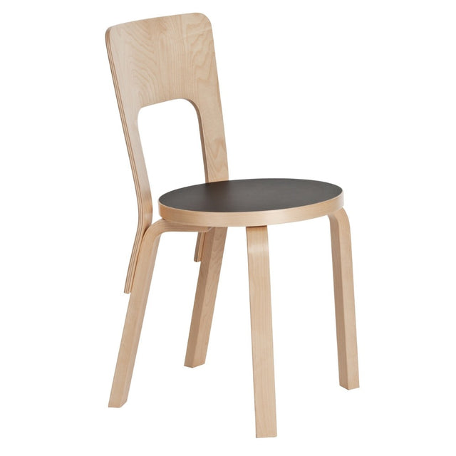 artek alvar aalto chair 66 with a black linoleum seat