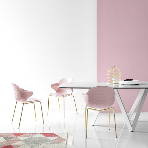 calligaris saint tropez chair metal legs in pink and brass staged