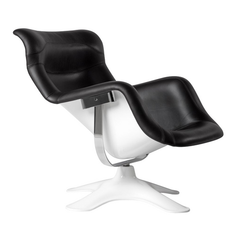 artek karuselli lounge chair in white shell and black leather