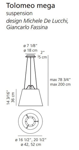 artemide tolomeo mega suspension lamp specs
