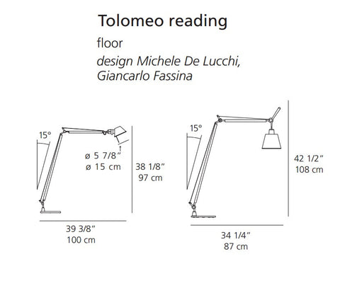 artemide tolomeo reading floor lamp specs