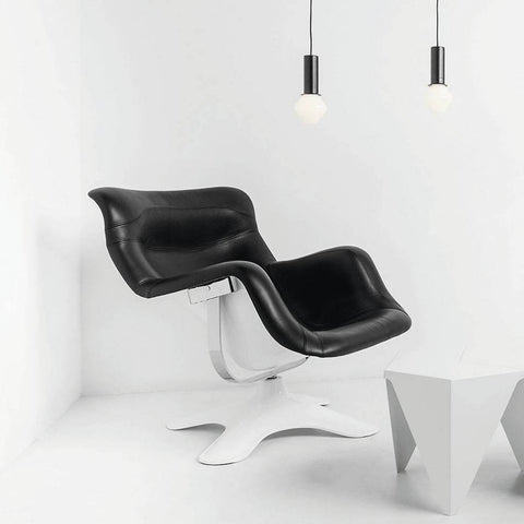 artek karuselli lounge chair in white shell and black leather