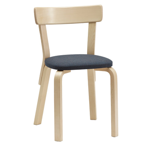 artek alvar aalto chair 69 with an upholstered seat