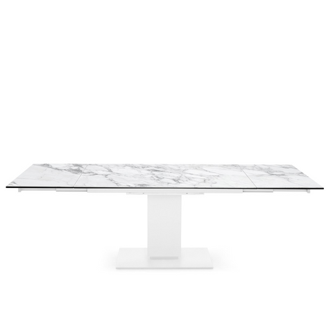 echo dining table in marble top with white frame and base