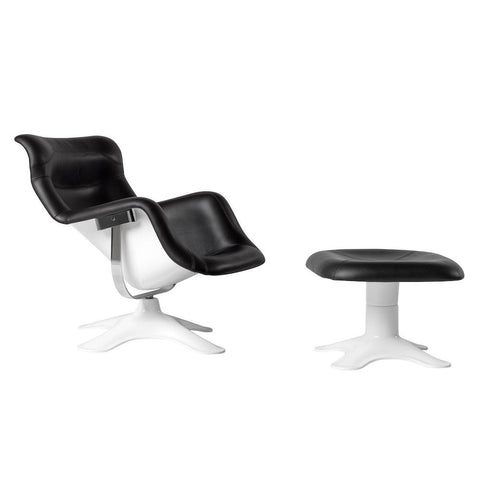 artek karuselli lounge chair and ottoman in white shell and black leather